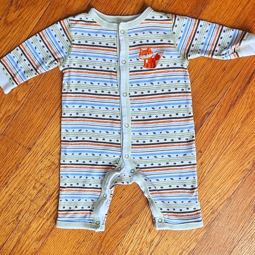 BabiesRUs Fall Fox Embroidered Oak Leaf One Piece Romper Sleeper , 0-3M